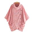 Alloet Sweet Women Hooded Cloak Fleece Loose Pocket Long Sleeve Coat