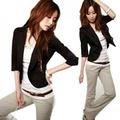 Solid Office Lady Casual Jacket Single Breasted Women Blazer Mujer 3/4 Sleeve Women Blazers and Jackets Outwear Clothes Black S