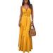 UKAP Womens Spaghetti Strap Party Dress Summer Solid Color Button Bandage Long Maxi Dress