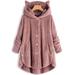 Women Button Long Sleeve Faux Fur Coat Plus Size Cute Cat Ear Sweatshirt Oversized Pullover Tops Jackets