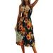 Summer Sunflower Dresses for Women Casual Floral Beach Party Spaghetti Strap Midi Boho Sundress