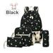 4Pcs/Sets Black Canvas School Backpacks for Girls, Large Capity Scatchel Rucksack Backpacks for Middle School, Fashion Sports and Outdoors Backpacks for Camping/Hiking/Climbing