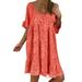 Niuer Women Short Sleeve Sundress Sexy V-Neck Beachwear Floral Dresses Ladies Casual Loose Tunic Dress Knee Length