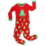 Elowel Red And Green Christmas Tree 2-piece Pajamas Set (Unisex - Little & Big Kids)
