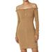 TheMogan Junior's Long Sleeve Off Shoulder Stretch Ribbed Knit Bodycon Mini Dress