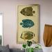 Dovecove Trio of Tropical Fish III - Picture Frame Painting on Canvas Canvas, Solid Wood in Blue/Green/Indigo | 18.5 H x 10.5 W x 1.5 D in | Wayfair