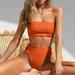 Fashion solid color tube top bikini Off split swimsuit bodysuit swimwear for women swimsuit high waist swimsuit(Orange/L)