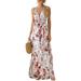 Women Beach Floral Print Long Maxi Dresses Sleeveless Summer Ladies Backless Irregular Boho Spaghetti Strap Split Dress Party Sundress