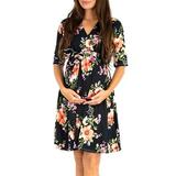 UKAP Women Summer V Neck Short Dress Short Sleeve Polka Dot Floral Tie Belt Boho Wrap Mini Dress Maternity Pregnant Nursing