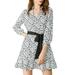 Allegra K Women's Floral Print Above Knee V Neck Contrast Color Dress