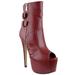 Generation Y Women's Peep Toe Stiletto Platform High Heel Boots Red Leather Size 8.5