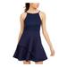 SPEECHLESS Womens Navy Lace Zippered Spaghetti Strap Short Fit + Flare Party Dress Size 9