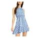 SEQUIN HEARTS Womens Blue Ruffled Striped Sleeveless Halter Short A-Line Dress Size XL