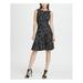 DKNY Womens Black Short Length Polka Dot Sleeveless Jewel Neck Above The Knee Fit + Flare Cocktail Dress Size 8