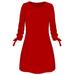 Women Spring New Fashion Solid Color Casual O-neck Loose Dress 3/4 Sleeve Bow Elegant Dress