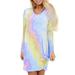 Casual Tie Dye Dress Long Sleeve Women's Print Dresses Autumn V-Neck Slim Bow Twisted Mini Dresses Plus Size Clothings 2020