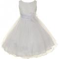 Little Girls Gorgeous Sequined Round Neck Tulle Flower Corsage Pageant Flower Girl Dress White 4 (K30D5)