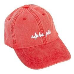 Alpha Phi (N) Sorority Baseball Hat Cap Cursive Name Font A Phi (Red)