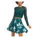 CITY STUDIO Womens Green Glitter Floral Long Sleeve Crew Neck Above The Knee Fit + Flare Party Dress Size 15