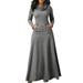 Sexy Dance Women Casual Long Maxi Dress Long Sleeve Cowl Neck Tunic Dress Plain Color Elegant Smock Hem Dress with Pockets Plus Size