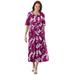 Plus Size Women's Button-Front Essential Dress by Woman Within in Deep Claret Graphic Bloom (Size 2X)