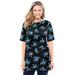 Plus Size Women's Perfect Printed Short-Sleeve Boatneck Tunic by Woman Within in Blue Rose Ditsy Bouquet (Size 2X)