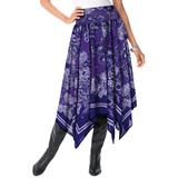 Plus Size Women's Handkerchief Hem Skirt by Roaman's in Violet Floral Scarf (Size 20 W) Made in USA Smocked Elastic Waist