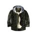 CVLIFE Mens Quilted Plaid Button Down Hooded Jacket Sherpa Lined Thickened Long Sleeve Reversible Outdoor Flannel Coat