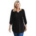 Plus Size Women's Pleated Henley Top by Woman Within in Black Polka Dot (Size 30/32)