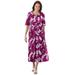 Plus Size Women's Button-Front Essential Dress by Woman Within in Deep Claret Graphic Bloom (Size L)