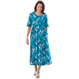 Plus Size Women's Button-Front Essential Dress by Woman Within in Deep Teal Graphic Bloom (Size 4X)
