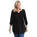 Plus Size Women's Pleated Henley Top by Woman Within in Black Polka Dot (Size 34/36)