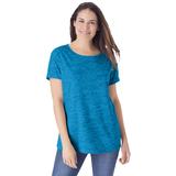 Plus Size Women's Marled Cuffed-Sleeve Tee by Woman Within in Dark Vibrant Blue Marled (Size 3X) Shirt
