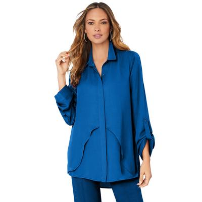 Plus Size Women's Georgette Overlay Big Shirt by Roaman's in Vivid Blue (Size 28 W) Long Shirt Blouse