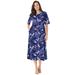 Plus Size Women's Button-Front Essential Dress by Woman Within in Navy Graphic Bloom (Size 6X)