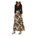 INC Womens Black Floral Long Sleeve V Neck Full-Length Fit + Flare Dress Size 0