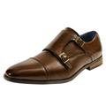 Bruno Marc Mens Monk Strap Slip On Loafers Business Dress Lace-up Cap toe Oxford Shoes HUTCHINGSON_2 BROWN Size 7.5
