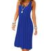 Niuer Women Solid Color Cami Dress Summer Beach Baggy Kaftan Tunic Dress Sleeveless Sexy Crew Neckline Flare Swing Dress Rayal Blue XL