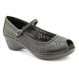 White Mountain Women's Motif Peep Toe Mary Jane Wedges in Black Size 8