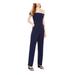 TEEZE ME Womens Navy Zippered Short Sleeve Off Shoulder Wide Leg Evening Jumpsuit Size 1\2