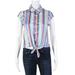 Jack BB Dakota Womens Striped Feelings Button Down Tie Shirt Blue Green Size XS