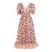 LOSIBUDSA Womenâ€™s Vintage Strawberry Sequin Dress Long Sleeve V-neck Slim Waist Long Dress Ctue short sleeve Formal dress