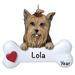 The Holiday Aisle® Yorkie Personalized Hanging Figurine Ornament Plastic in Brown/White | 3.25 H x 3.75 W x 0.5 D in | Wayfair