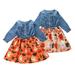 Actoyo Kids Baby Girls Halloween Long Sleeve Denim Splicing Tutu Dress Toddler Bowknot Jeans Party Dress