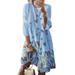 S-XXXXXL Women Plus Size Cotton Linen T Shirts Dresses Casual Baggy Boho Floral Swing Tunic Dress Ladies 3/4 Sleeve Party Holiday Midi Dress