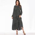 Women Dress Polka Dot Print Buttons Ruffle Long Sleeve Loose Maxi Gown Beach Vintage Boho One-Piece