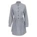 Fashion Women Oversized Stripe Midi Dress Long Sleeve Stand Collar Buttons Cotton Loose Baggy Plus Size Dress