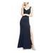 EMERALD SUNDAE Womens Navy Spaghetti Strap V Neck Maxi Sheath Evening Dress Size S