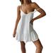 Womens Spaghetti Strap Elegant Solid Brief Simple Party Ruffle Mini Dresses