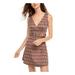 B DARLIN Womens Brown Belted Low Back Plaid Sleeveless V Neck Micro Mini Shift Dress Size 1\2